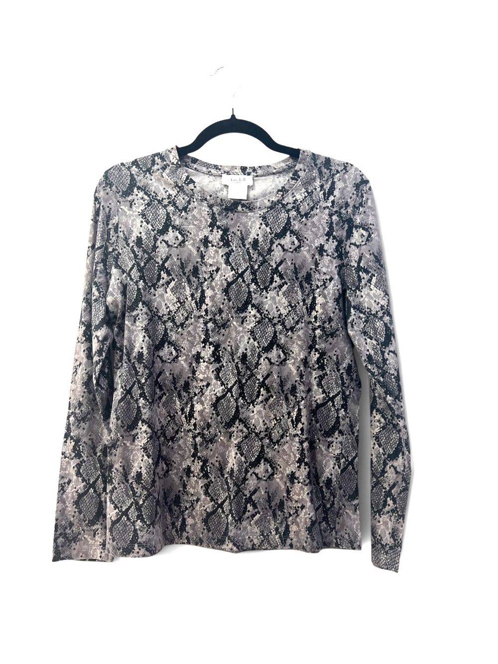NWOT Kate Hill Snake-Print Long Sleeve Tee Gray Black Silver Metallic Petite Med